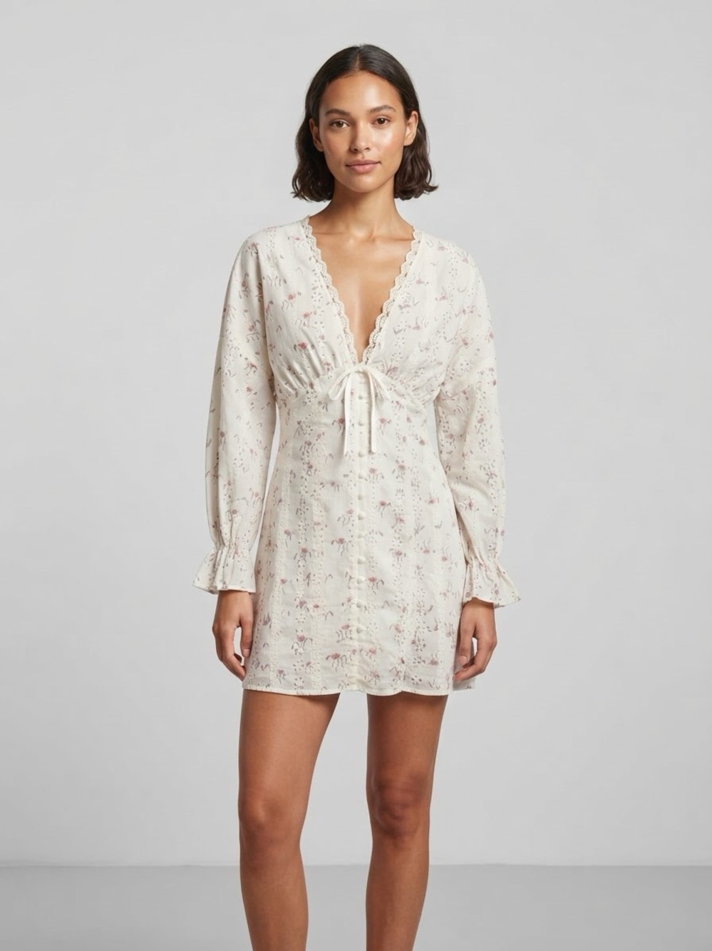 ASOS Open-Back Delicate Cream Floral Tie-Front Dress Size 6